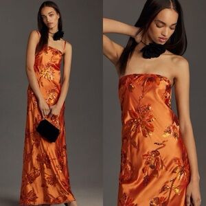 Sabina Musayev Strapless ( or with) Orange Sequin Dress / XL Anthropologie Store